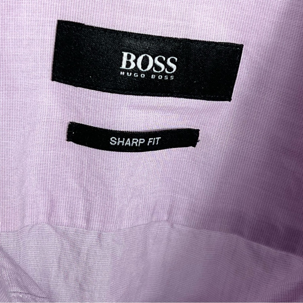 Boss Hugo boss sharp fit lavender long sleeves button down dress shirt size 15 - Picture 8 of 10